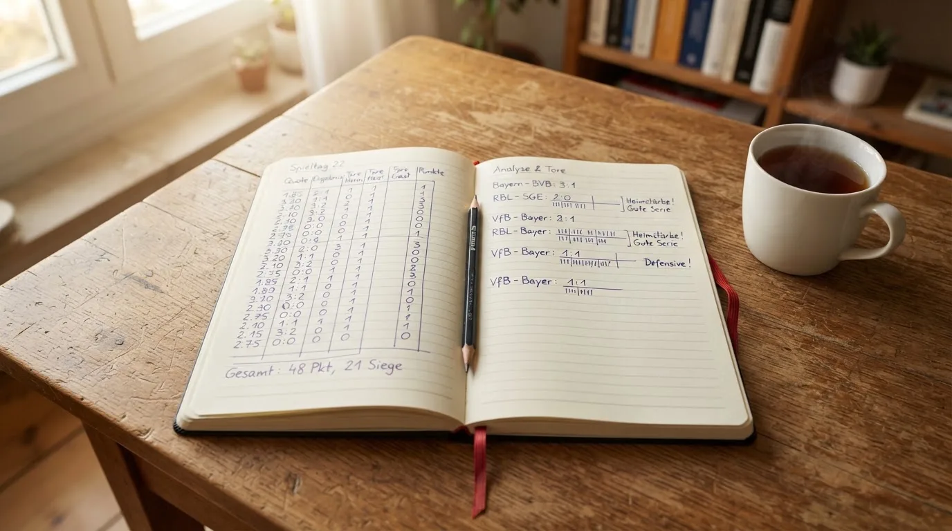 Ein Schreibtisch mit Taschenrechner, Bleistift und einem Block voller handschriftlicher Rechnungen, daneben eine Tasse Tee.