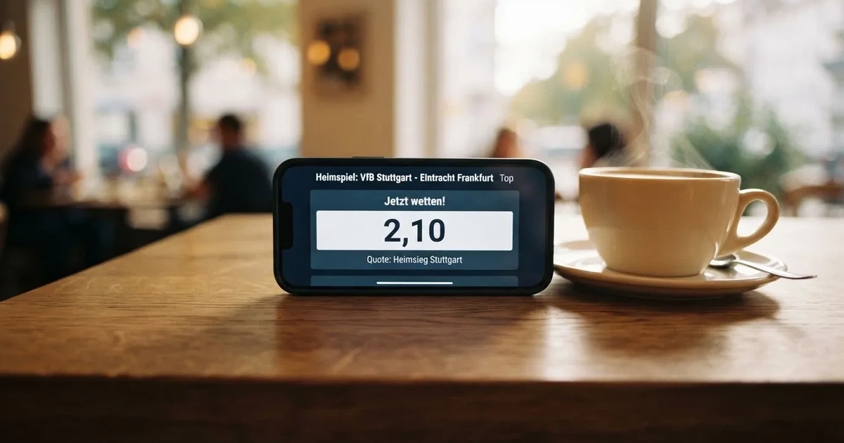 Ein Smartphone mit dunklem Display liegt auf einem Holztisch neben einer Tasse Kaffee, im Hintergrund ein unscharfes Fenster.
